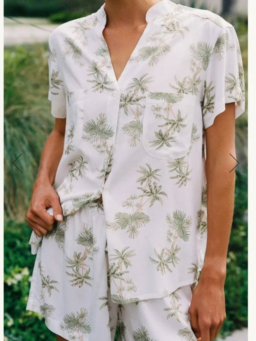 Piyama Palm Print Relaxed Pajama Short Set in Ivory/Green